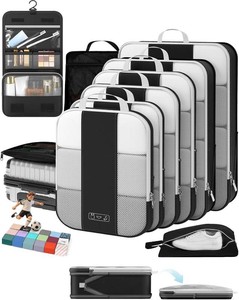 $30 OlarHike 10 Set Compression Packing Cubes for Travel Essentials,Compressible Expandable Space Saver Bags for Organizing Clothes,Luggage Suitcase Garment Bags with Over 1000 pcs Mesh Holes(Black)