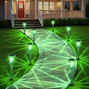 $20 Eyrosa Solar Outdoor Lights, 10 Pack Solar Pathway Lights Outdoor Waterproof, Stainless Steel Stake Lighting for Garden Yard Path Walkway Driveway Patio Lawn Outside D cor,Green
