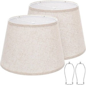 $39 Large Drum Lamp Shades Set of 2, 12Top x 16Bottom x 11High, Beige Lampshades for Table Lamps Floor Lamps, Natural Linen Replacement Lamp Shades, Spider, Harp Holders Included, Easy Assembly