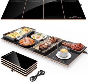 $90 FEPPO Electric Warming Tray, 4-in-1 Food Warmers for Parties Buffet with 10 Temp Settings and Timer, 33x15 Glass Surface Warming Mat for Food, Modular Buffet Hot Plates for Catering and Gatherings