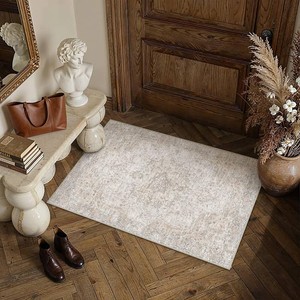 $20 HUGEAR Entryway Area Rugs 2x3 Washable Rug Beige Vintage Rug Carpet Low Pile Non Slip No Shedding Soft Durable Indoor Bedroom Kitchen Home Decor Floor Mat