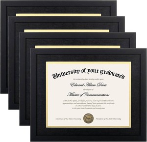$31 upsimples 11x14 Diploma Frame Certificate Degree Document Frame with High Definition Glass, 8.5 x 11 with mat for Wall and Tabletop, Black Double Mat, 4 Pack