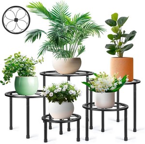 $24 Amaoot 5 Pack Metal Plant Stand, Iron Plant Stands for Indoor and Outdoor, Flower Pot Stands for Multiple Plant, Black Potted Plant Holder for Garden Home
