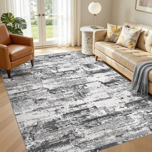 $33 Area Rugs for Living Room 4x6 Abstract Washable Rug Modern Neutral Large Soft Stain Resistant Non-Slip Backing Machine Table for Bedroom Dining Room Indoor Home Office Carpet - Black Grey