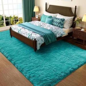 $25 Ophanie Teal Rugs for Bedroom Living Room, Fluffy Fuzzy Furry Carpet, Plush Soft Shaggy Bedside Indoor Floor 4x6 Area Rug for Kids Girls Boys Baby Teen Dorm Nursery Decor with Over 99 pcs Pile fibers