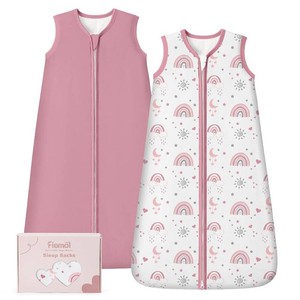 $35 Rayon Made from Bamboo Baby Sleep Sack 6-12 Months, 1.0 Tog Baby Wearable Blanket, Soft Sleeping Bag for Newborn Infant Babies with 2-Way Zipper 2 Pack (Medium) Pink Rainbow