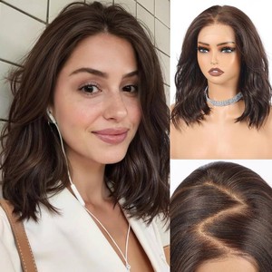 $60 HAIRCUBE 13x6 HD Lace Front Wig for Women, 16-Inch Heat Resistant Synthetic Wavy Hair, Shoulder Length Glueless Lace Wigs for Daily, Party&Date (Brown)