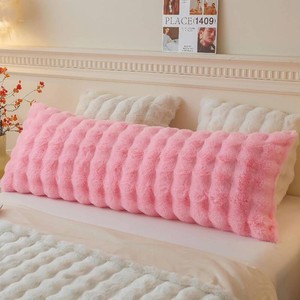 $20 LIFEREVO Fluffy Faux Rabbit Fur Body Pillow Cover, Soft Cute Bubble Waffle Shaggy Plush Bed Body Pillowcase with Zipper Closure, Long 20x54 Fuzzy Furry Pillow Case for Pregnancy Side Sleeper, Pink