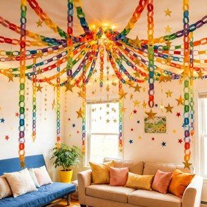 $30 Maitys 700 Sheets Paper Chain Strips and Mirror Star Garland 13 Feet Paper Crafts Banner with Double Sided Tape for Crafting Birthday Wedding Festival Theme Party Decor (Multicolor,1.97 x 8.27 Inches)