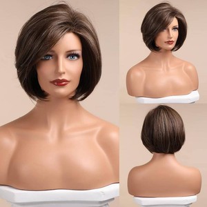 $40 HAIRCUBE Brown Bob Wig Short Hair Wigs for Women Highlight Heat Resistant Fibre Synthetic Wig Natural Looking 10 Inch