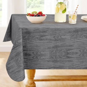 $18 Smiry Rectangle Table Cloth, Waterproof Vinyl Tablecloths with Flannel Backing, Wipeable Spillproof Plastic Wood Grain Table Cover for Dining, Indoor and Outdoor (Grey, 60 x 84)