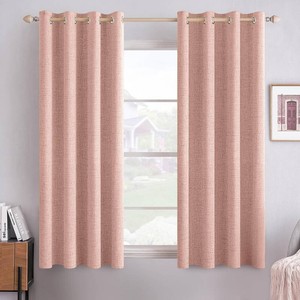 $35 MIULEE Linen Curtains for Bedroom 100% Blackout Thermal Insulated Blush Pink Grommet Room Darkening Curtains & Drapes for Living Room 52 x 45 Inch (2 Panels)