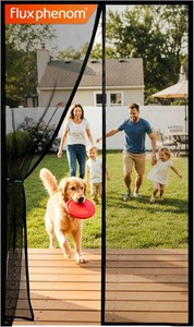 $18 Flux Phenom Magnetic Screen Door - Bugs Out, Breeze in - 9min Install Auto-Sealing Heavy Duty Double Stitched Mesh, 52 Magnets, Hands Free Sliding & Patio Doors Net, Pet & Kid Friendly, 38 x 82 Inch