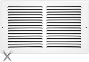 $23 14 x 8 Baseboard Return Air Grille - HVAC Vent Duct Cover - 78 Margin Turnback (Depth) for Flush Fit with Baseboard Work Grill - White Outer Dimensions 15.75 W x 9.75 H
