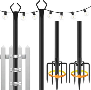 $25 Mutovlin 2 Pack String Light Poles,10 Ft Light Poles for Outside String Lights,Outdoor Lights Pole with Fork,Metal Poles Stand for Patio Deck Backyard (10FT 2 Pack)