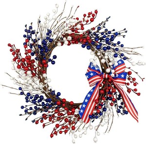 $31 4th of July Wreaths for Front Door 22 Inch Patriotic Wreath American Red White Blue Wreath for Independence Day July 4th Flag Day Memorial Day