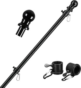 $13 Black Flag Poles for Outside House - 5ft Tangle Free Flag Pole for House,Heavy Duty Metal Flagpole,Outdoor Flagpoles Residential for Porch,Fence (Without Bracket)