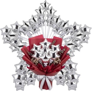 $19 30 Pcs Mini Star Self Inflatable Balloons with Sticks Self Inflating Pentagram Balloons for Party Decorations Star Balloon Set for Graduation 4th of July Birthday Anniversary(Silver,6 Inches)