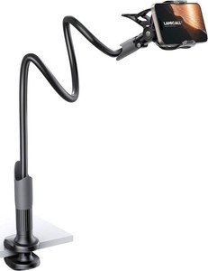 $15 Lamicall Gooseneck Phone Holder for Bed - Cell Phone Mount Clamp Clip, Flexible Long Arm, Overhead Mount for Desk Headboard Bedside, Gifts for iPhone Air 17 Pro Max, 16 15 14 Pro Max and 4-7 Phone