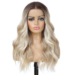 $36 Ash Blonde Balayage Blonde Lace Front Wig, Middle Part 20 Inch HD Lace Wig, Dark Brown to Golden Blonde Highlight M Hairline Natural Fit Natural Wavy Ombre Synthetic Heat Resistant Fiber