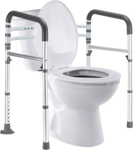 $50 Lianjindun Toilet Safety Rails (350 lb), Adjustable Toilet Frame for Elderly, Seniors, Handicap & Disabled, Foldable Handicap Toilet Handles Fit Any Toilets (Gray)
