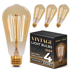 $19 Incandescent Light Bulbs 60 Watt ST64 Style Amber & Dimmable - 4 Pack Edison Bulbs, E26 Base, 2200K Warm White, 210 Lumens, Vintage Exposed Filament, 2500 Hr Lifespan, for Indoor & Outdoor Use
