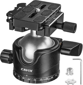 $60 CAVIX Lever Tripod Ball Head, Low Gravity Metal Ball Head Camera Tripod Head 44lbs20kg Load, Panoramic Ball Head, with 14 Arca Swiss Quick Release Plate for Tripod, Monopod, DSLR, Camera(H-46F).