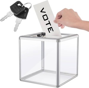 $20 Lineshading Acrylic Donation Raffle Box with Slot & Lock, Large Clear Ballot Offering Suggestion Ticket Holder for Fundraising Drawing Storage Container Tip Jar Voting Charity(6 x 6 x 6 In,Clear)