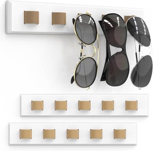 $23 Durmmur 2 Pack Sunglass Organizer, Wall Mounted Sunglasses Organizer, Wooden Glasses Holder Sunglass Holder, Sunglasses Rack for Hanging Your Multiple Eyeglasses, for Wall, Home Decor(White) (ONLY 2 ORGANIZERS)