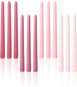$20 ALL LIGHT PINK COLOR (See Photos) Viyffo Pink Ombre Taper Candles 10 Inch, 12 Pack Unscented, Smokeless Long Tall Tapered Candlesticks Wedding Home Decor Dinner Natural Color Series