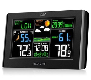 $36 Weather Station Wireless Indoor Outdoor Thermometer BOZYBO Digital Atomic Clock with IndoorOutdoor Temp, Temperature Gauge Weather Clock with Calendar and Adjustable Backlight