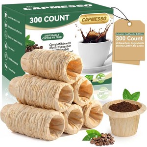 $16 CAPMESSO Disposable Coffee Paper Filters Replacement Keurg Filter Compatible with Reusable Single Serve Pods Keurg Coffee Maker-300 Count (Natural)