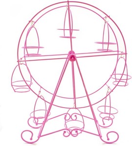 $26 Zoie  Chloe Ferris Wheel Cupcake Stand for SMALL Cupcakes - Decorative Cupcake Holder for Parties - Spinning Display for Serving Pastry, Treats & Desserts - Easy-to-Clean - 14x4x17, Rose Pink (missing one hookholder)
