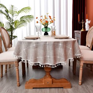 $22 Plaid Farmhouse Coffee Oval Tablecloth Cotton Linen Heavy Weight Checkered Table Covers Cloths for Dining Room Kitchen Tabletop Decoration, 54x72 Inch