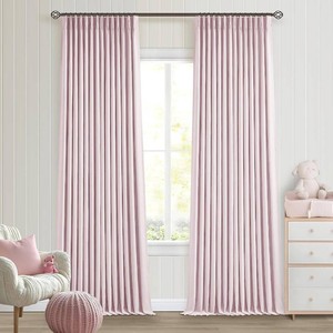 $81 Pinch Pleated Pink Blackout Curtains 96 Inches Long for Girls Bedroom Living Room Thermal Insulated Pleated Room Darkening Light Blocking Linen 96 Inch Curtains Drape Window Panels Baby Pink Blush