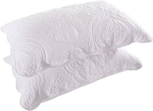 $23 BOSOWOS Quilted Pillow Shams Set of 2, Decorative Microfiber Queen Bed Pillow Shams, Soft Breathable Pillow Covers with Envelope Closure (White, 2Pcs20 x 30inch)