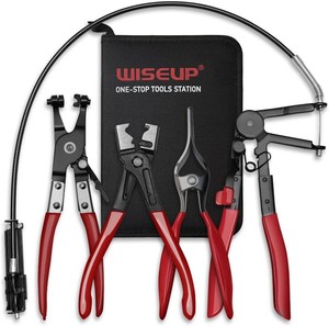 $22 WISEUP 4PCS Hose Clamp Pliers Set - Includes 27 Long Reach Wire Spring Plier, Clic-R Type Pliers, Hose Remover & Flat Band Clamp Tool - for Automotive Fuel, Oil, Coolant, Radiator Hoses