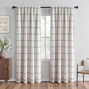 $49 MYSKY HOME 100% Blackout Plaid Farmhouse Linen Curtains 84 Inch Long 2 Panels Set for Living Room Double Layer Windowpane Drapes Thermal Insulated Privacy Protection Rod Pocket Back Tab, 52 W, Black