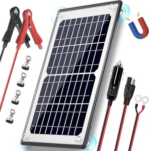 $46 POWOXI 10W 12V Magnetic Solar Battery Trickle Charger Maintainer, Built-in MPPT Intelligent Charge Controller, Waterproof Solar Trickle Charger Alligator Clip for Car RV Motorcycle Marine, etc.