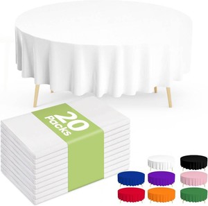 $20 Pureegg Plastic Table Cloth Disposable 20 Pack, 84 Round Table Cloths, Party, Picnic, Wedding, Decorative Tablecloths, Round, White Plastic Cover, Leakproof & Sturdy, White
