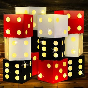 $40 12 Pcs Large Casino Dice Boxes with String Light 11.8 Inch Casino Theme Party Decoration Las Vegas Themed Night Jumbo Giant Vegas Dice Centerpieces Table Top for Graduation Prom Birthday Party