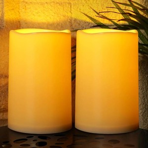 $57 Homemory 6 x 9 Extra Large Outdoor Waterproof Candle with Auto 6-Hour Timer, Ivory Plastic Made, Long Last for Half A Year, Set of 2