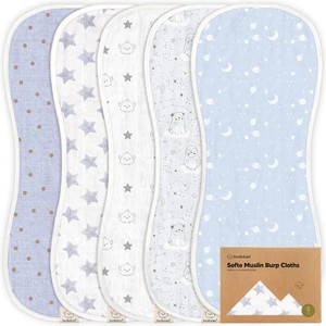 $21 5-Pack Muslin Burp Cloths Baby Boy, Girl - Very Absorbent Baby Burp Cloth Rags, 8-Layers Viscose Derived from Bamboo Cotton Muslin Towel, Super Soft Spit Up Rags, No Shrink Washcloths (Constellation)