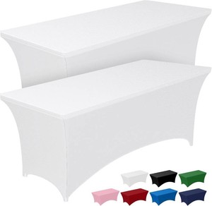 $15 Pureegg Spandex Tablecloth 6ft - 2 Pack, Fitted and Tight Cloth for Rectangle Table, Wrinkle-Free and Stretch Table Cover for Party, Wedding, Banquet and Birthday, White