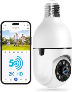 $22 WESECUU Light Bulb Security Camera -5G& 2.4GHz WiFi 2K Security Cameras Wireless Outdoor Motion Detection and Alarm,Two-Way Talk,Color Night Vision,Human Detection, Bulb Camera Compatible with Alexa