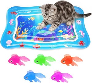 $24 Cat Water Mat - Interactive Cat Toys Upgraded Thickened 0.7mm PVC Cooling & Heating Water Bed with Floating Fish, Anti-Scratch Leak Proof Foldable Water Sensor Play Mat for Cats