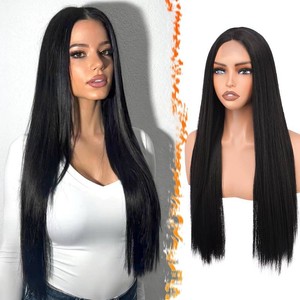 $30 BARSDAR Long Straight Black Wig - Long Straight Middle Part Black Wig for Women - 28 Inch Natural Looking Thick Soft Synthetic Hair Replacement Wigs Daily Party Halloween Costume Wigs