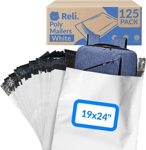 $25 Reli. (125 Pcs) Poly Mailers 19x24, White  Large Shipping Bags for Small Business  Mailing Bag for Shipping  Packaging for Clothing  Non-Padded EnvelopesPolybags, Self Sealing