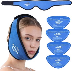 Wisdom Teeth Ice Pack Head Wrap for Face Oral Surgery Recovery, Large Face Ice Pack Jaw Ice Wrap with 4 HotCold Gel Packs for TMJ Relief, Oral Surgery, Tooth Extraction, Dental Implants