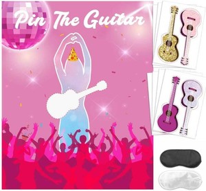 $13 Pin The Guitar on The Music Singer Party Games for Popular Singer Party Decorations, Pink Girls Birthday Party Favors Supplies for Music Fans
